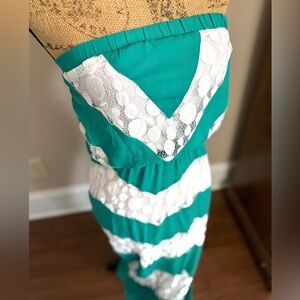 Elegant Green and White Lace Dress